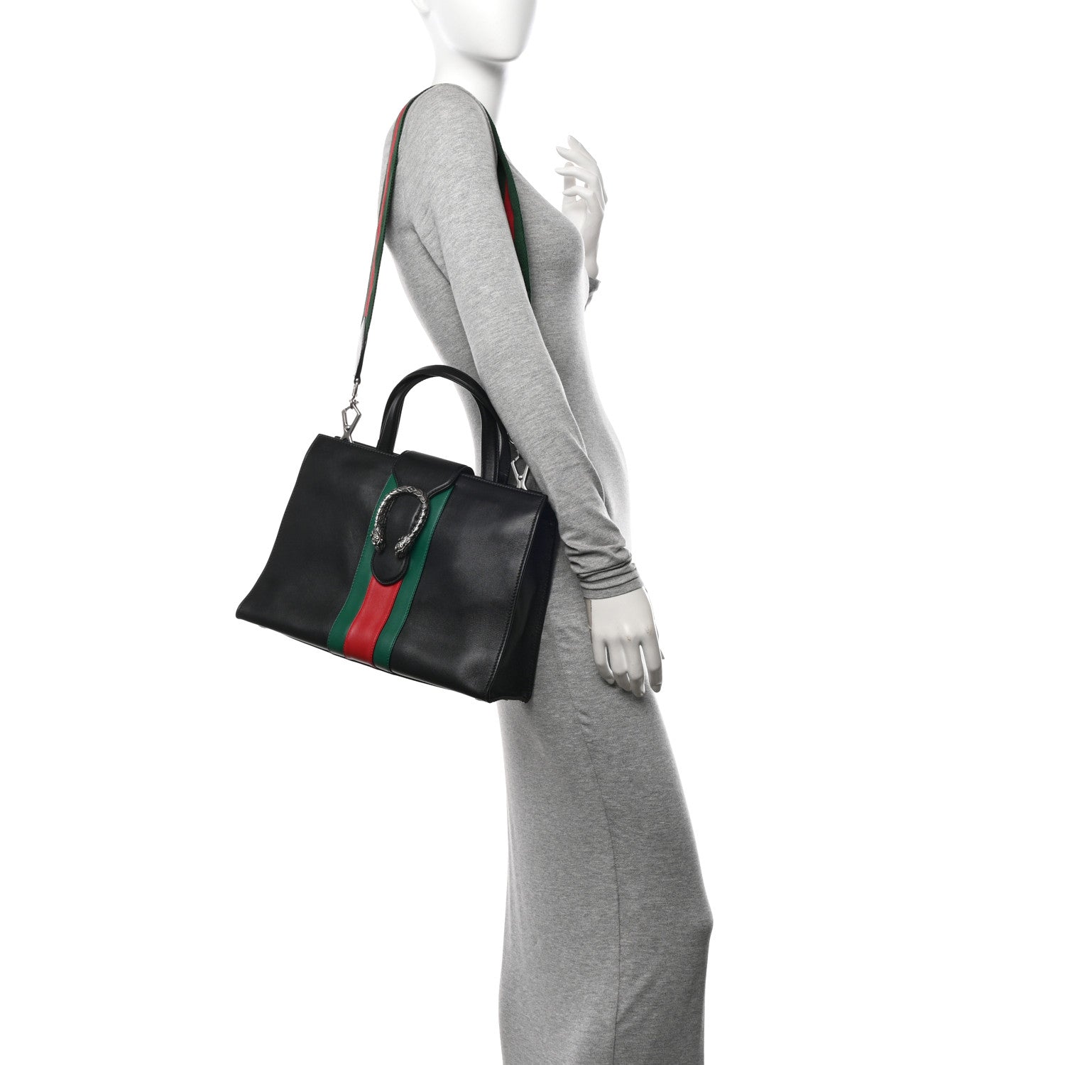 Gucci Calfskin Web Medium Dionysus Tote Bag Black 2 of 11