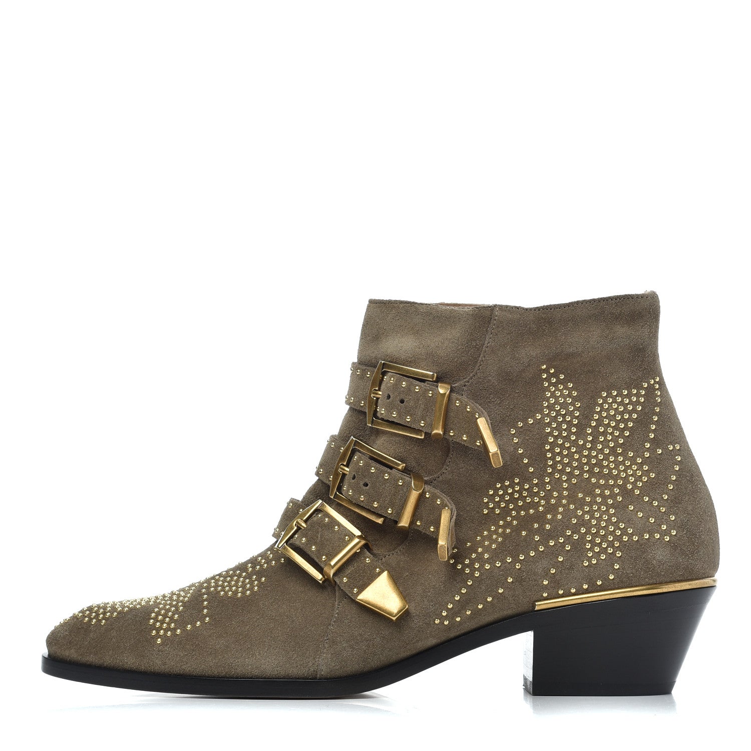 Chloe Suede Sheepskin Studded Susanna Ankle Boots 40 Dark Greige 1 of 10