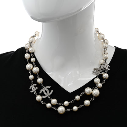 Chanel Crystal Pearl CC Long Necklace Silver 2 of 7