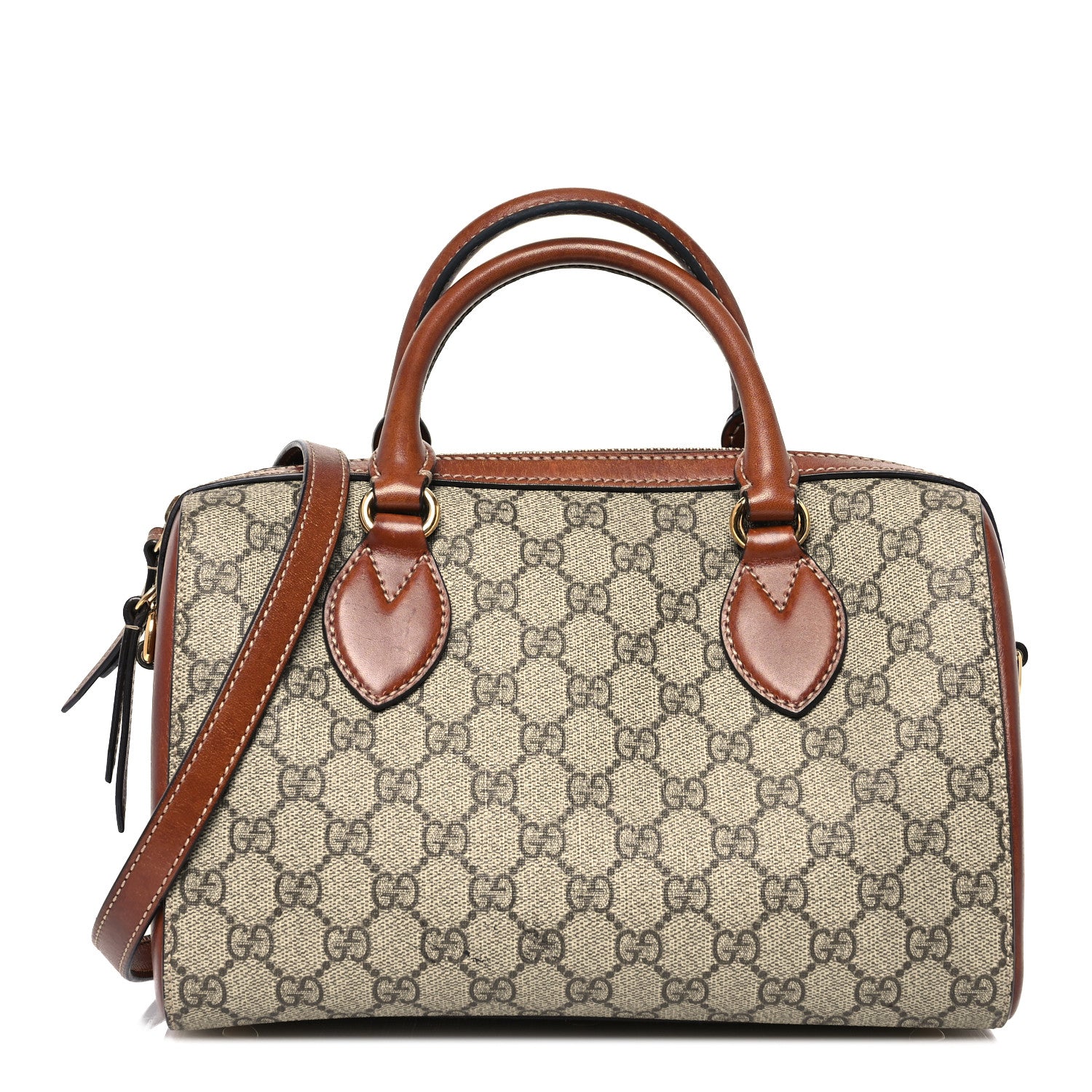 Gucci GG Supreme Monogram Cuoio Toscano Small Boston Beige Ebony Cuir 1 of 17