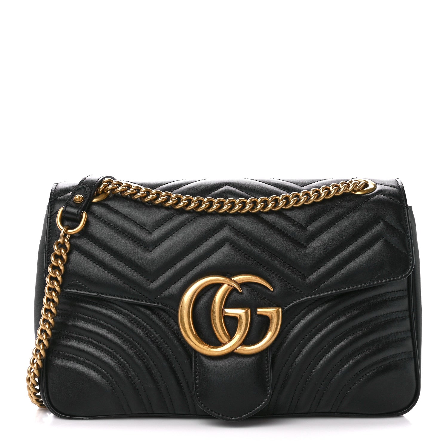 Gucci Calfskin Matelasse Medium GG Marmont Shoulder Bag Black 1 of 11