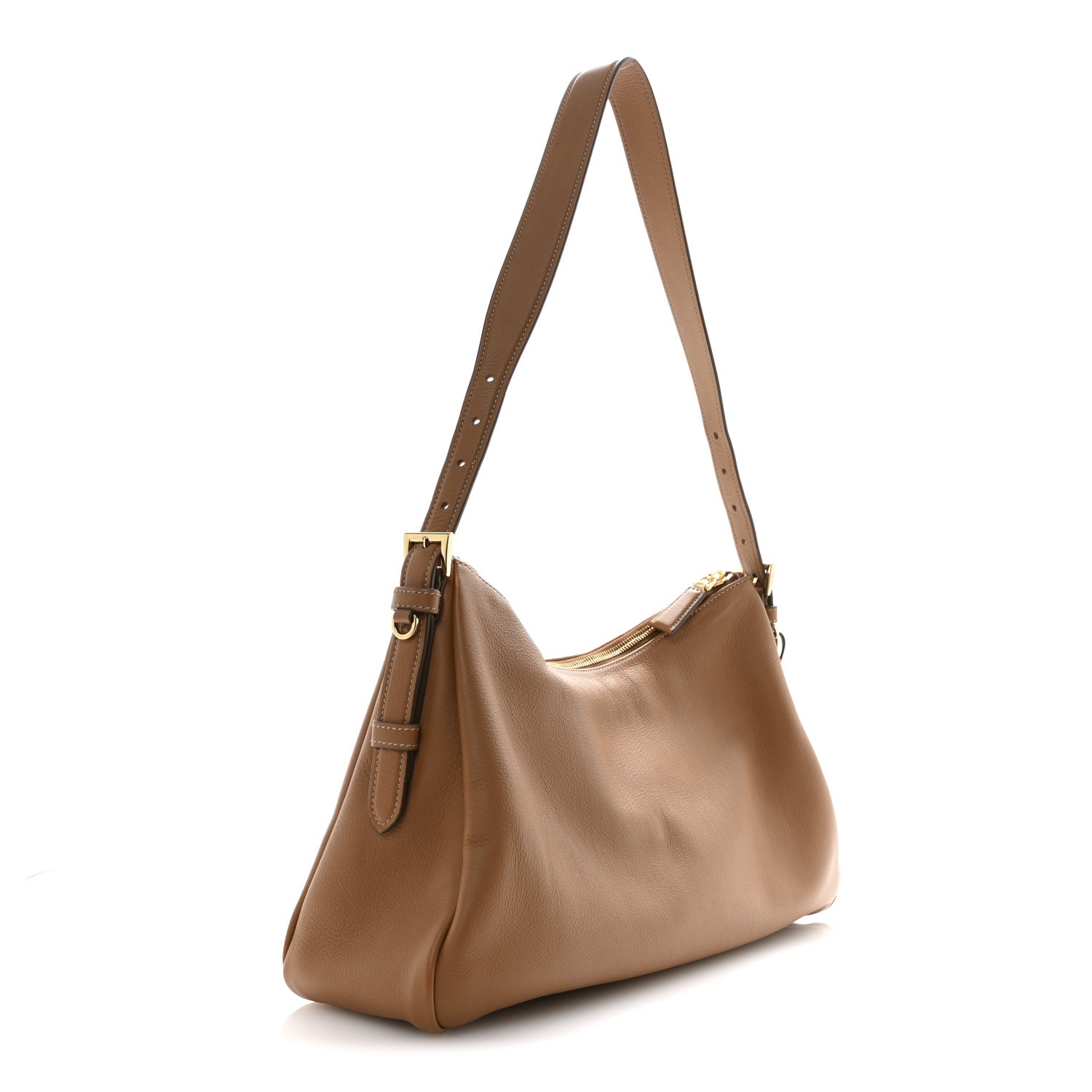 Prada Soft Calfskin Large Aimée Shoulder Bag Caramel 3 of 11