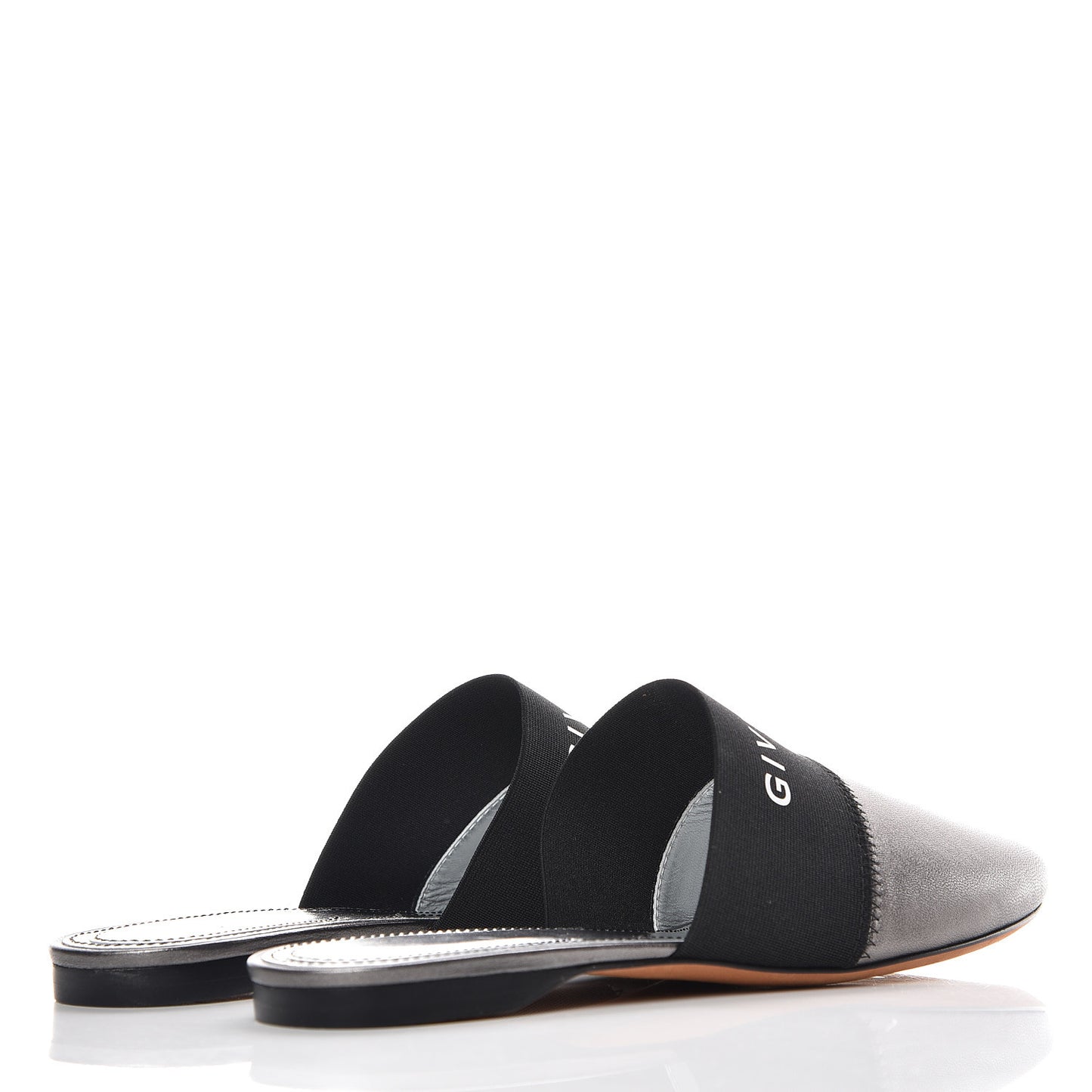Metallic Calfskin Bedford Logo Mule Slides 38.5 Black