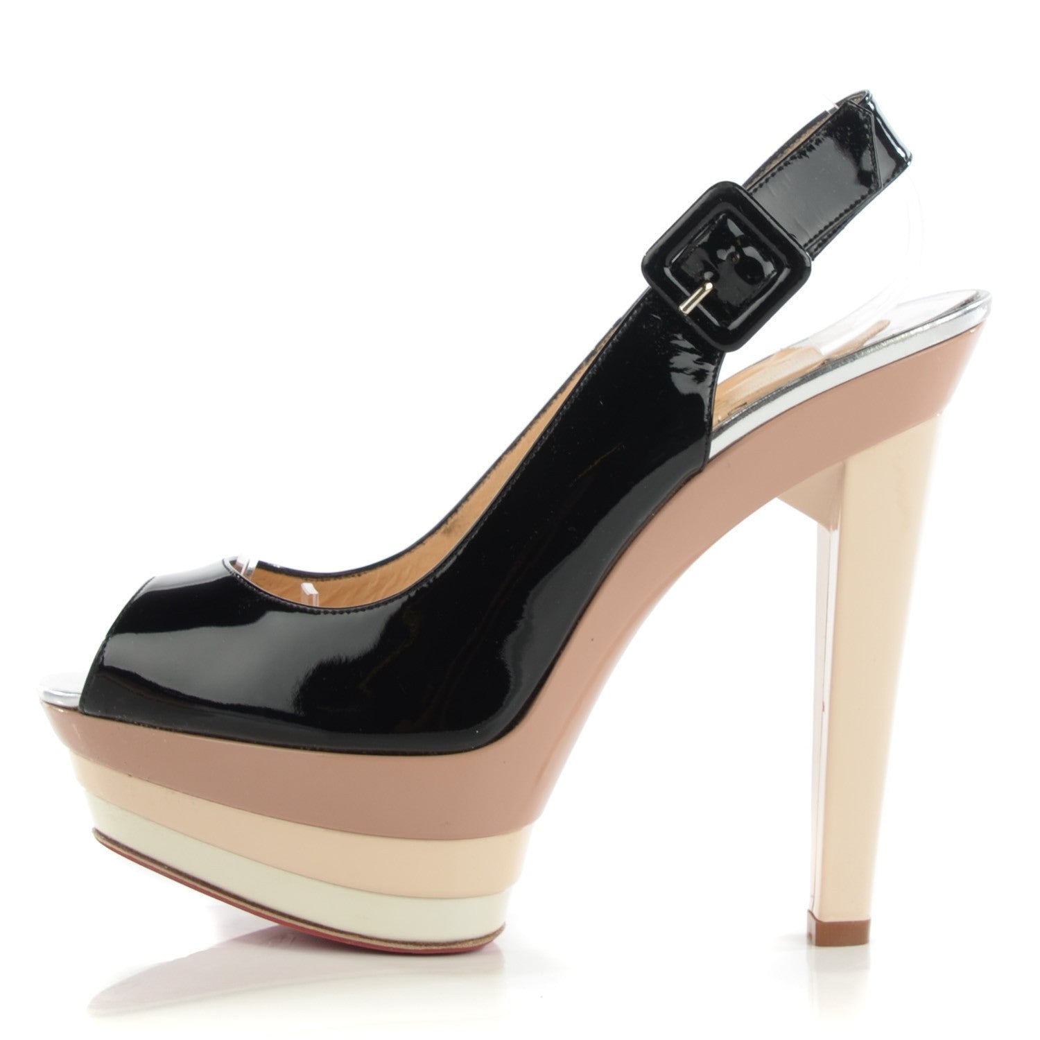 Christian Louboutin Patent 123 Scarpe 140 Platform Slingback Pumps 37.5 Black 1 of 7