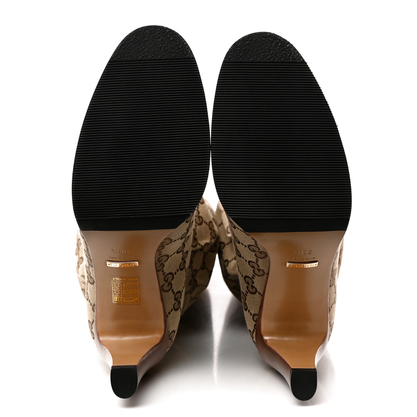 Monogram Malaga Kid Lisa Mid Heel Boots 38.5 Beige Ebony