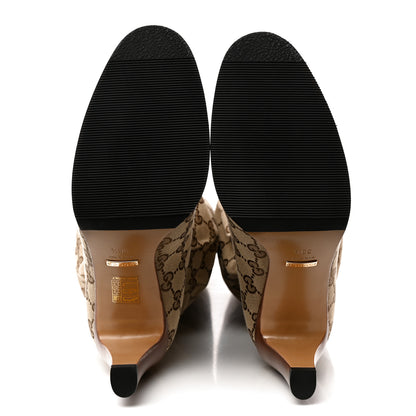 Gucci Monogram Malaga Kid Lisa Mid Heel Boots 38.5 Beige Ebony 5 of 13