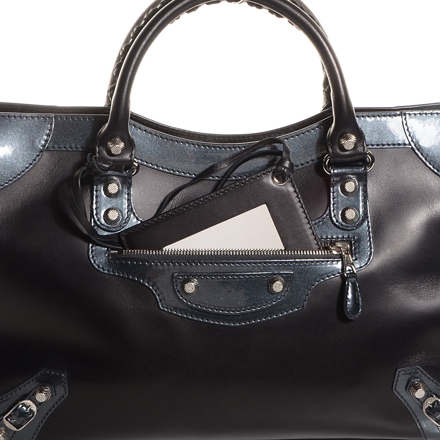 Smooth Calfskin Metallic Patent Giant 12 Silver Hardware City Black Gris