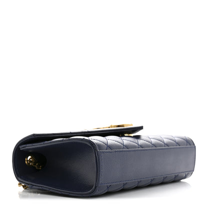 Saint Laurent Grain De Poudre Textured Mixed Matelasse Triquilt Small Monogram Satchel Blue Charron 4 of 12