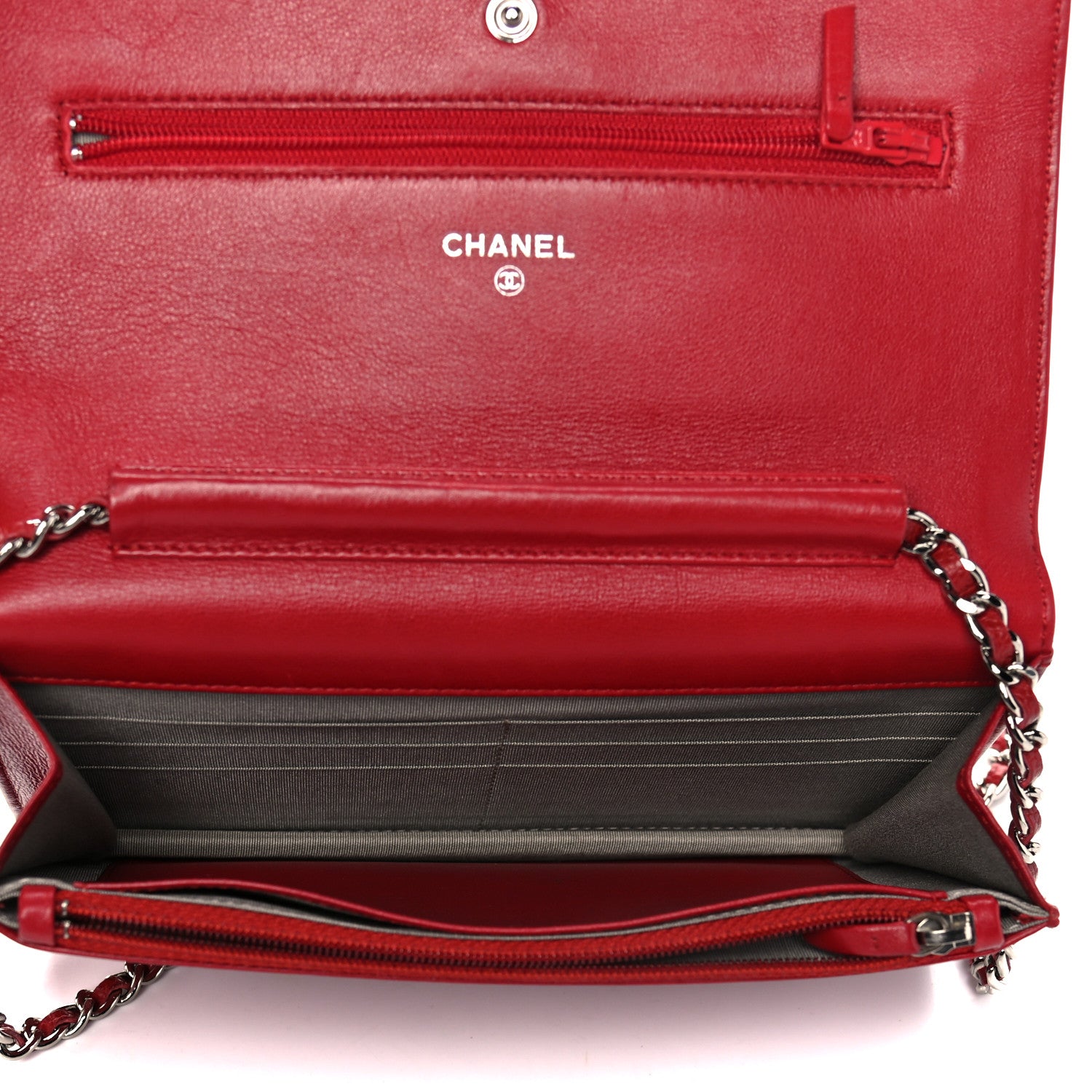 Chanel Caviar Timeless CC Wallet On Chain WOC Red 5 of 11
