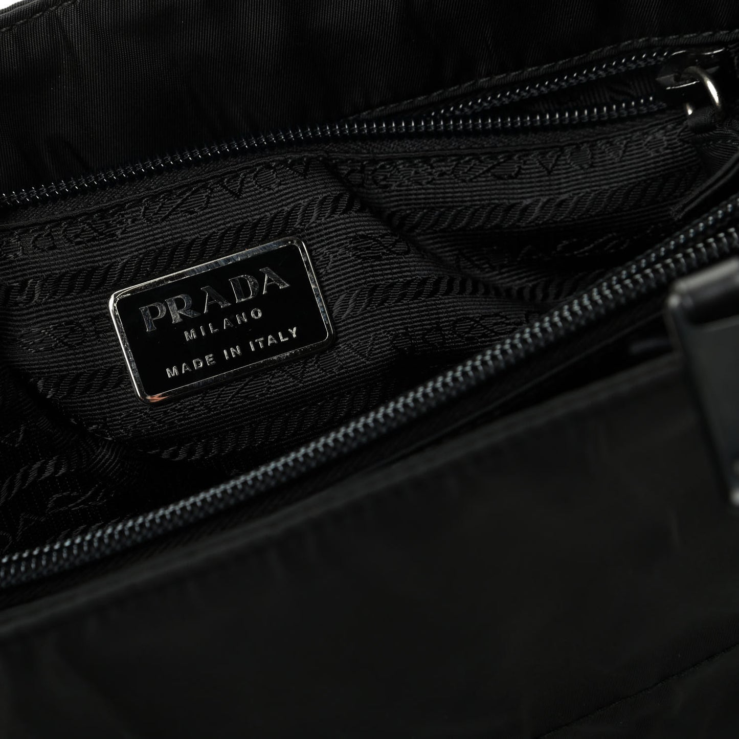 Tessuto Nylon Calfskin Chain Tote Black