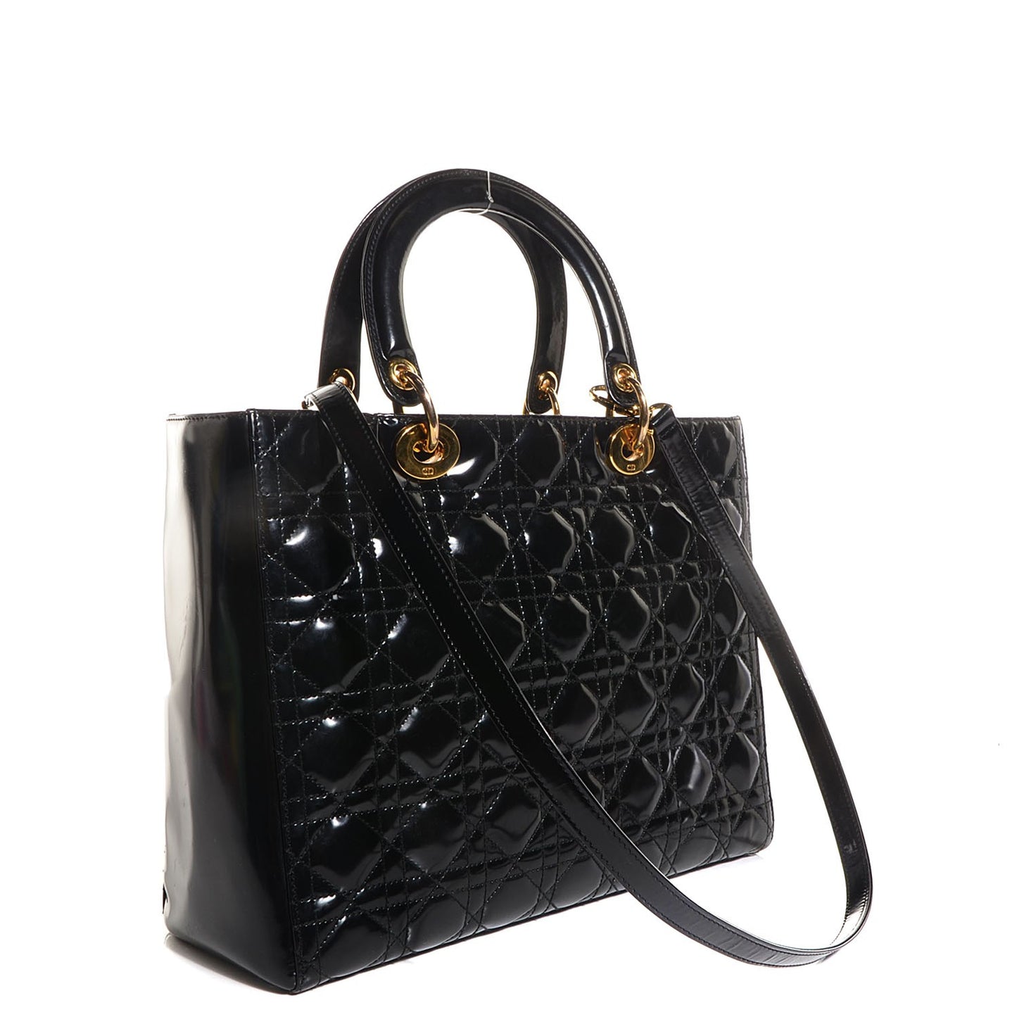 Vintage Patent Cannage Large Lady Dior Black