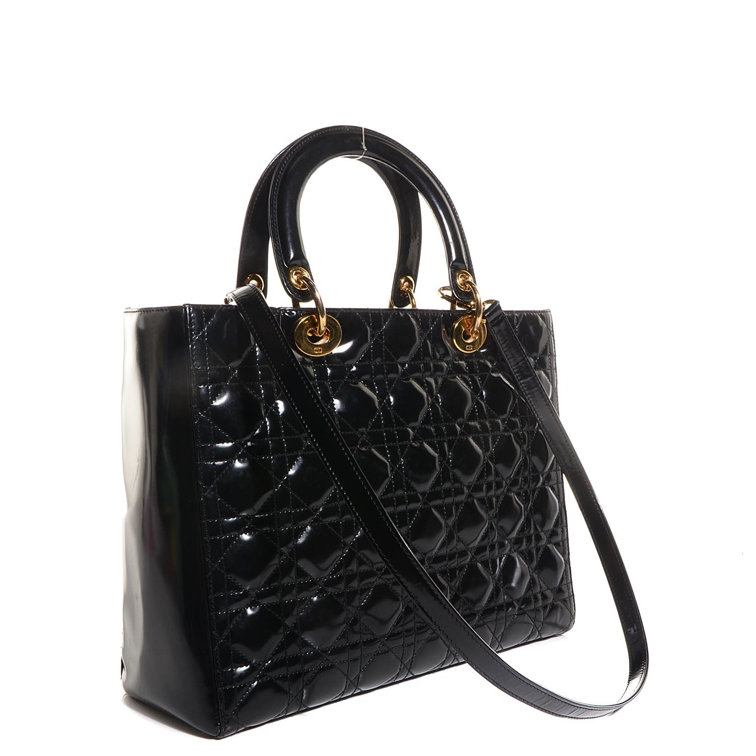 Christian Dior Vintage Patent Cannage Large Lady Dior Black 3 of 9