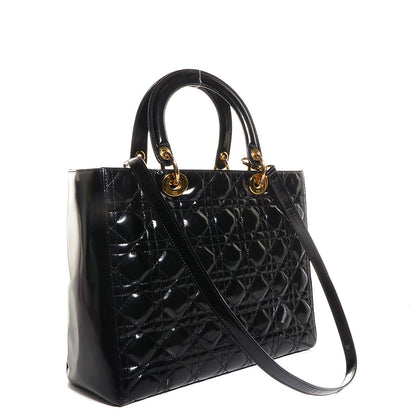 Christian Dior Vintage Patent Cannage Large Lady Dior Black 3 of 9