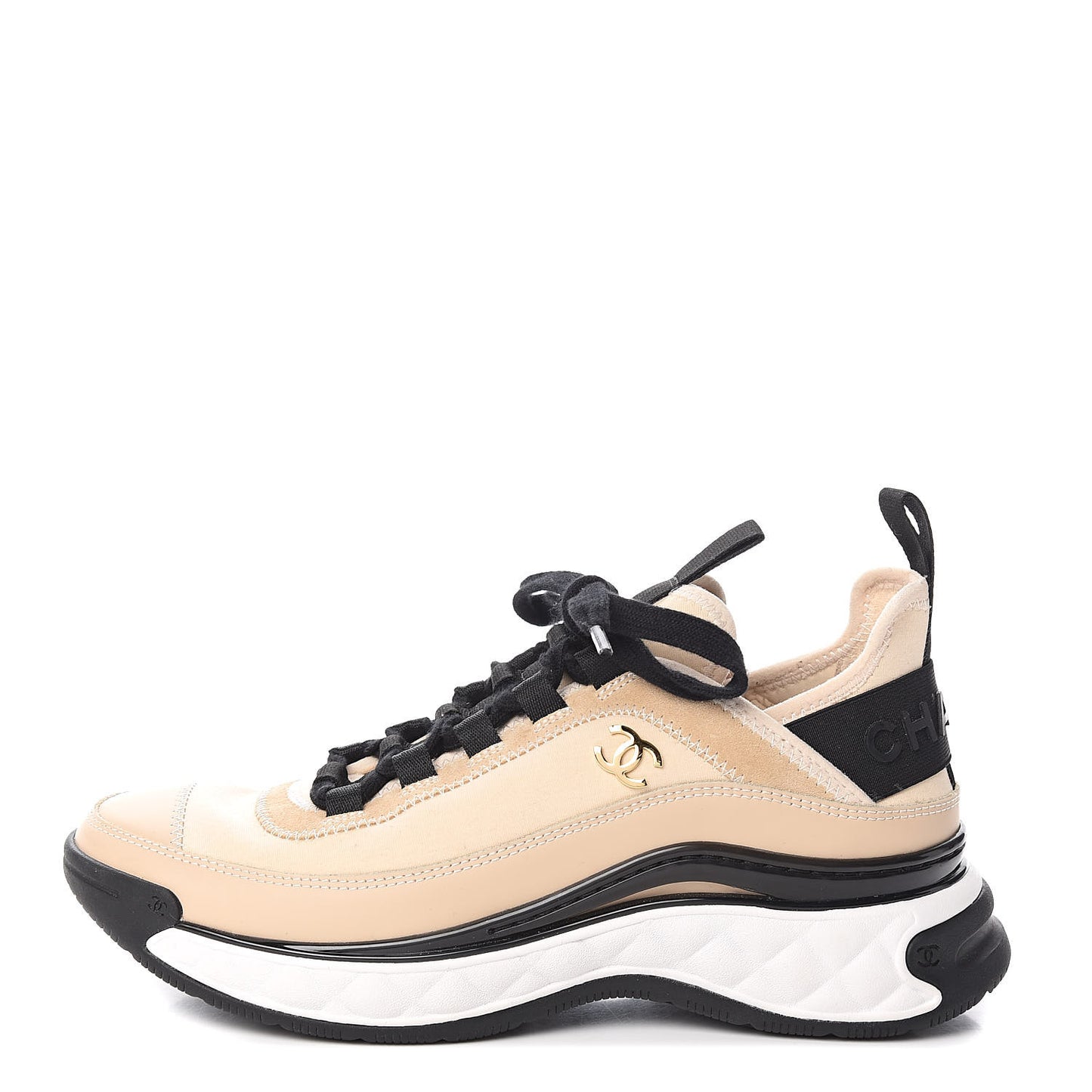 Fabric Calfskin Suede CC Sneakers 36.5 Beige