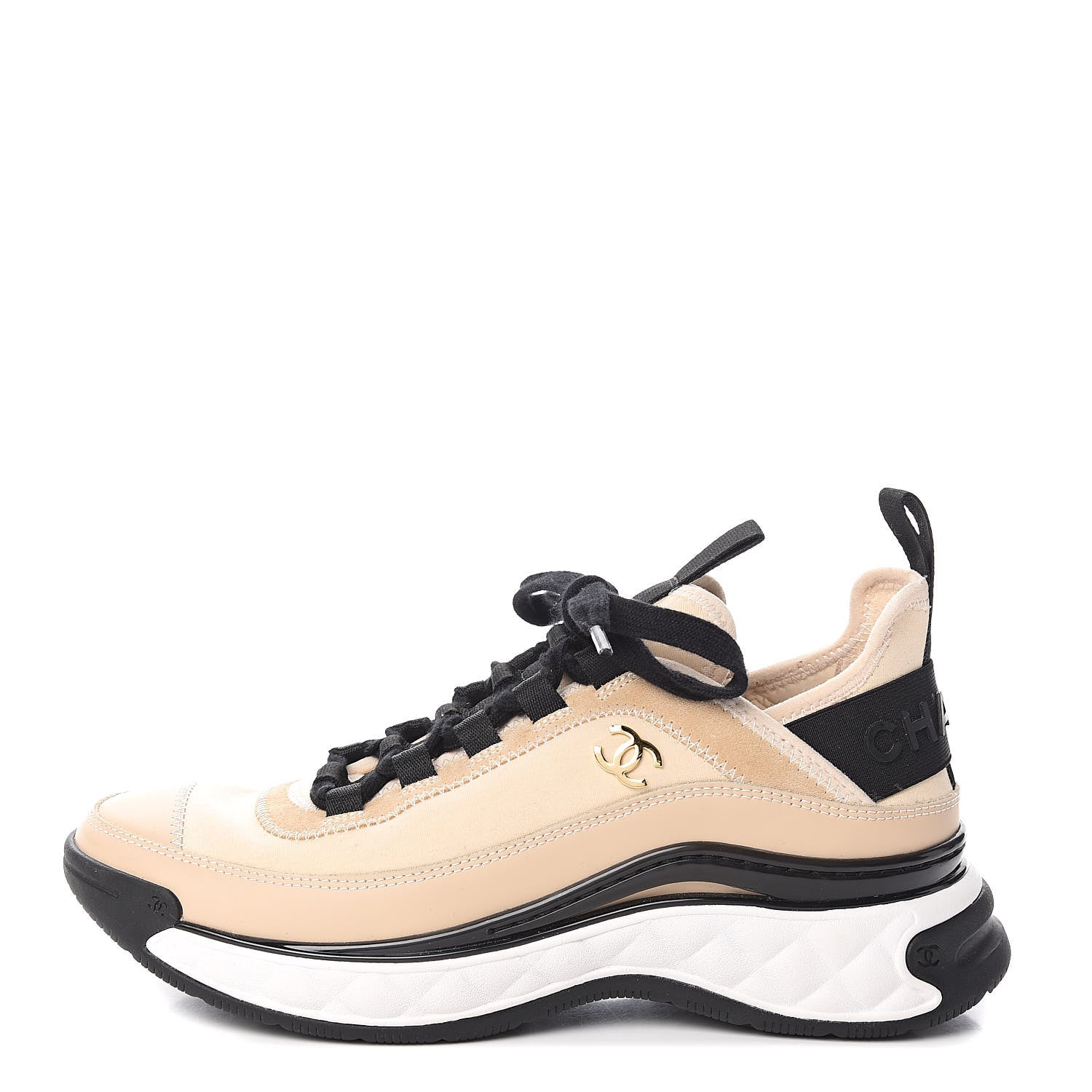 Chanel Fabric Calfskin Suede CC Sneakers 36.5 Beige 1 of 8
