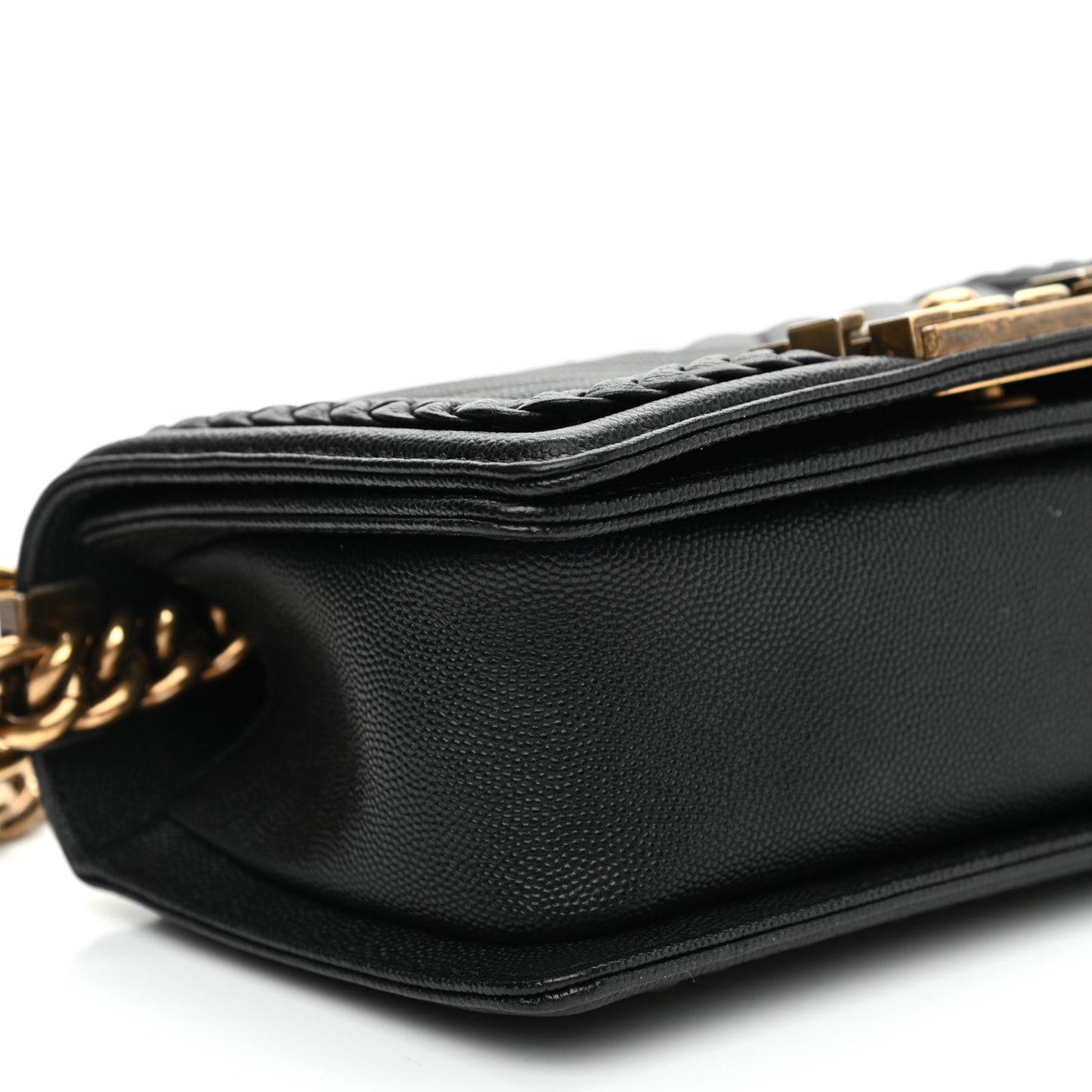 Caviar Chevron Quilted Braided Small Boy Flap Black