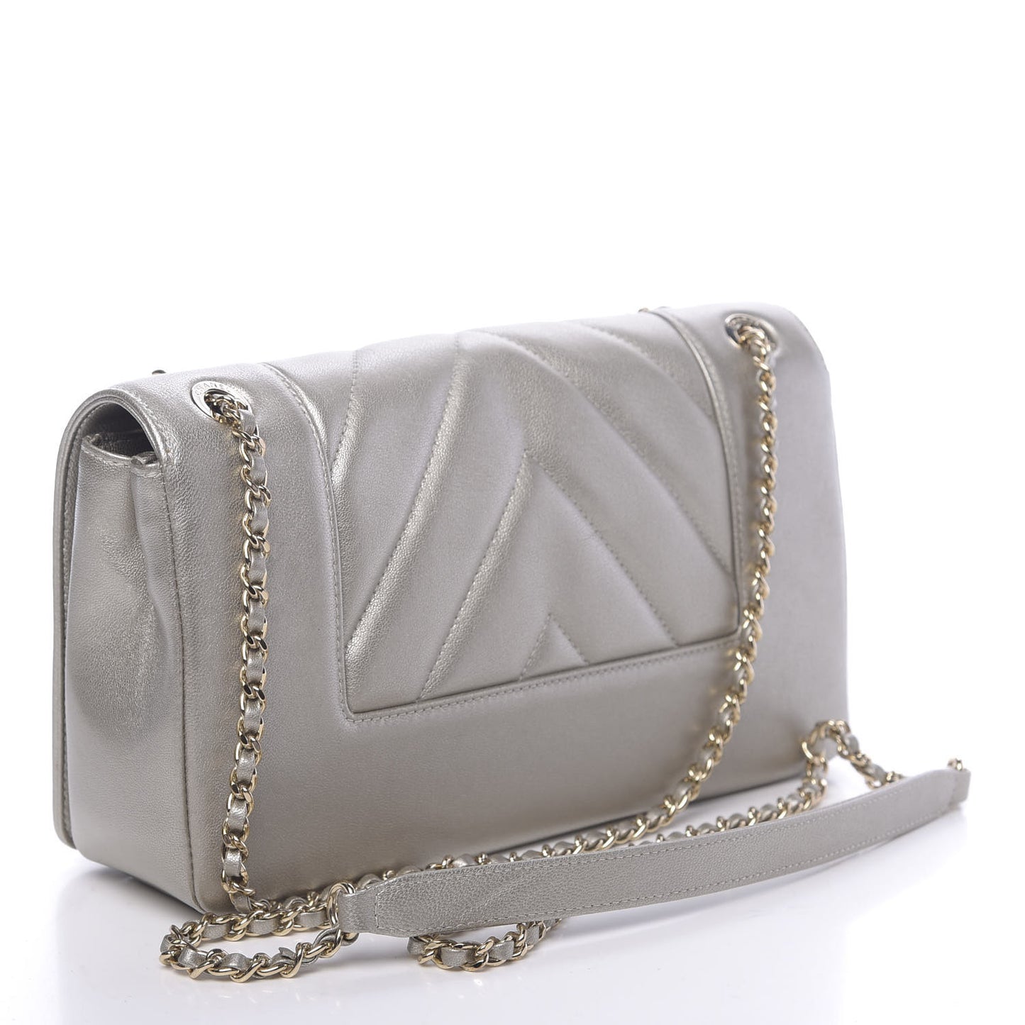 Metallic Sheepskin Chevron Quilted Medium Vintage Mademoiselle Flap Light Gold