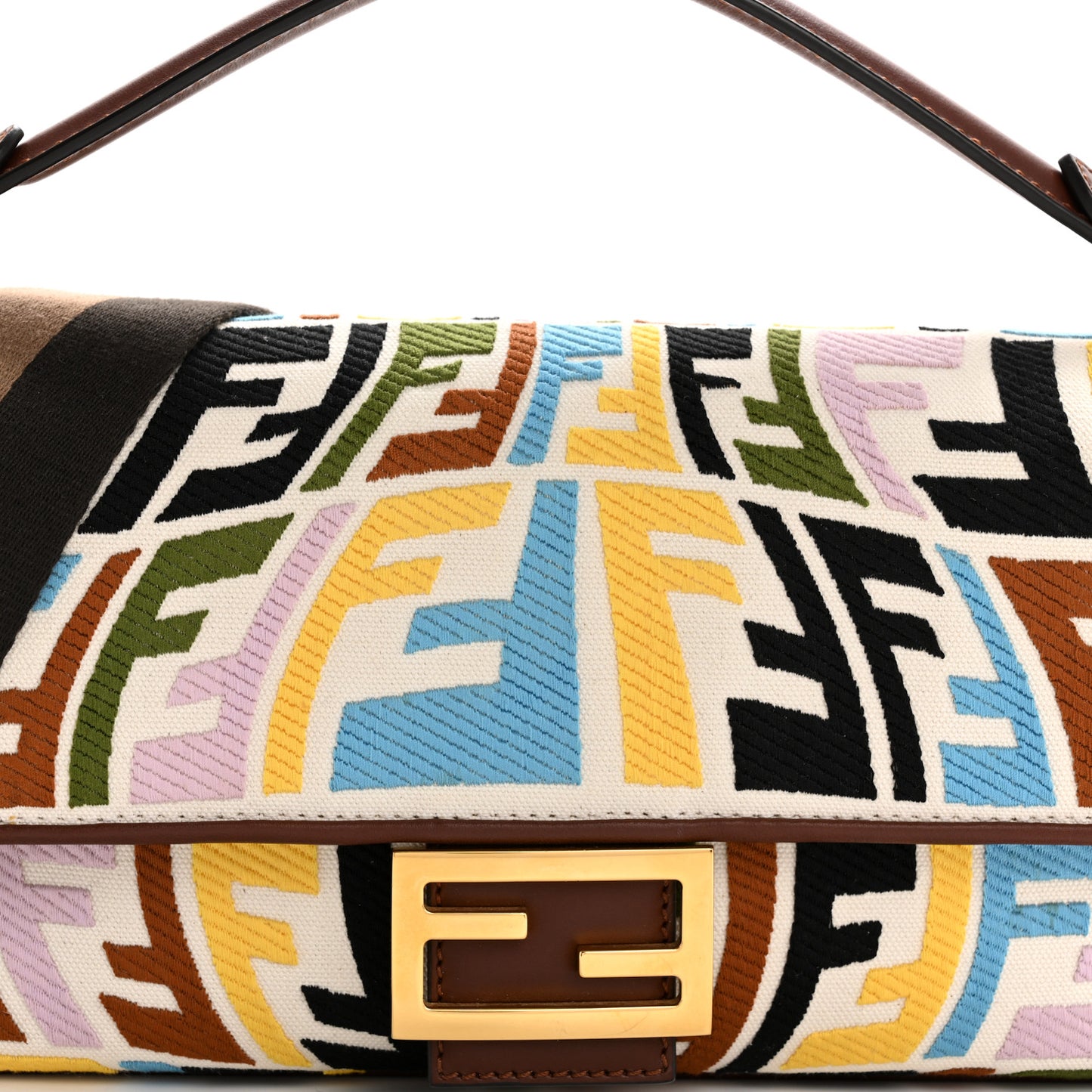 X SARA COLEMAN Canvas Vitello King Seta FF Fish Eye Embroidered Baguette Grezzo Multicolor Ghianda