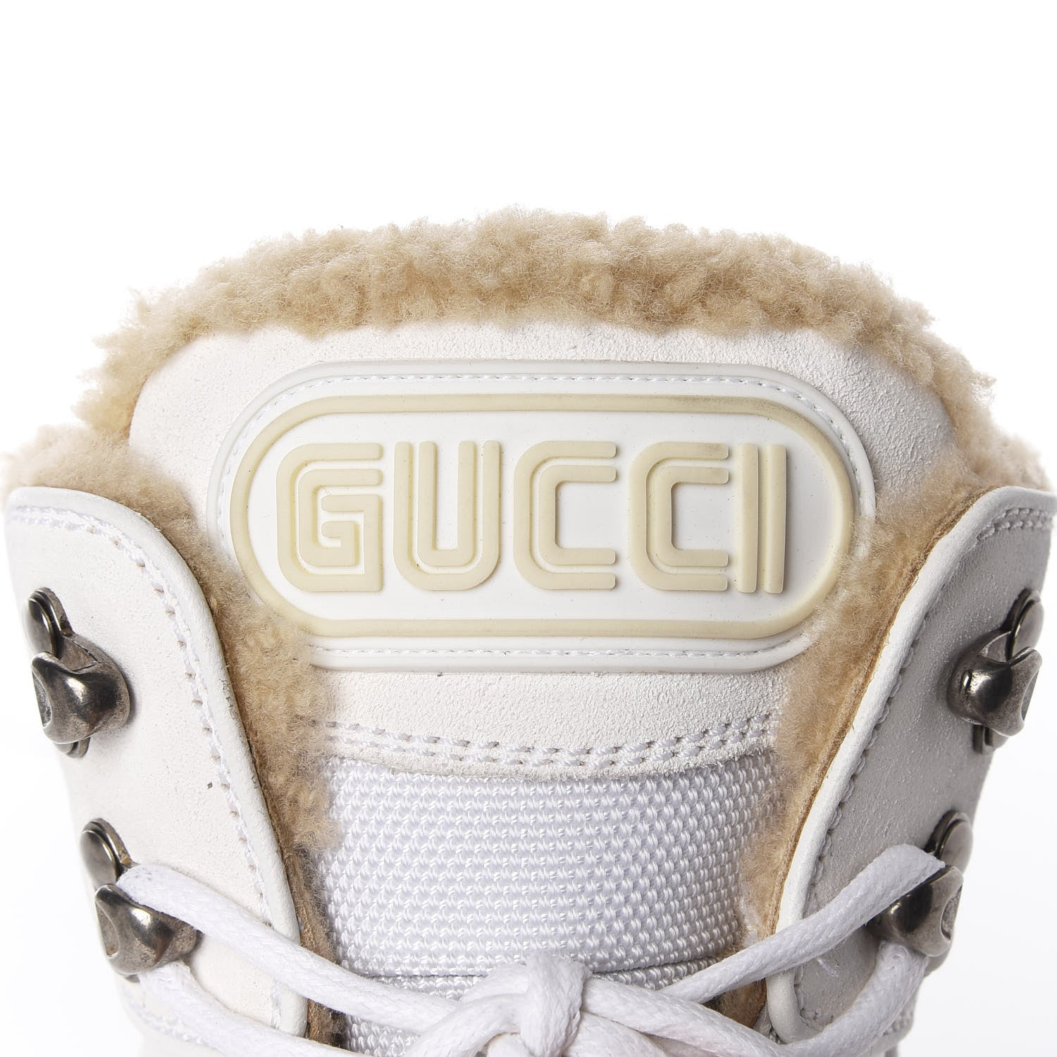 Gucci X SEGA Calfskin Suede Shearling Technical Canvas Womens Flashtrek High-Top Sneakers 36 Great White 9 of 9
