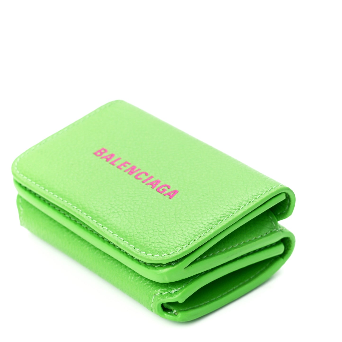 Calfskin Logo Everyday Mini Wallet Green Pink