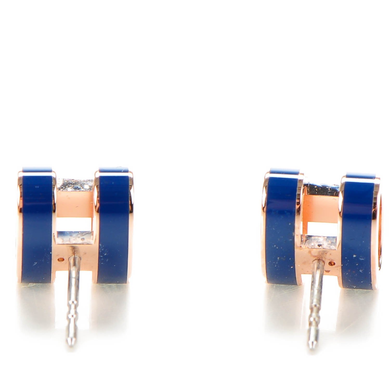 Hermes Rose Gold Lacquered Pop H Earrings Navy Bleu 3 of 7