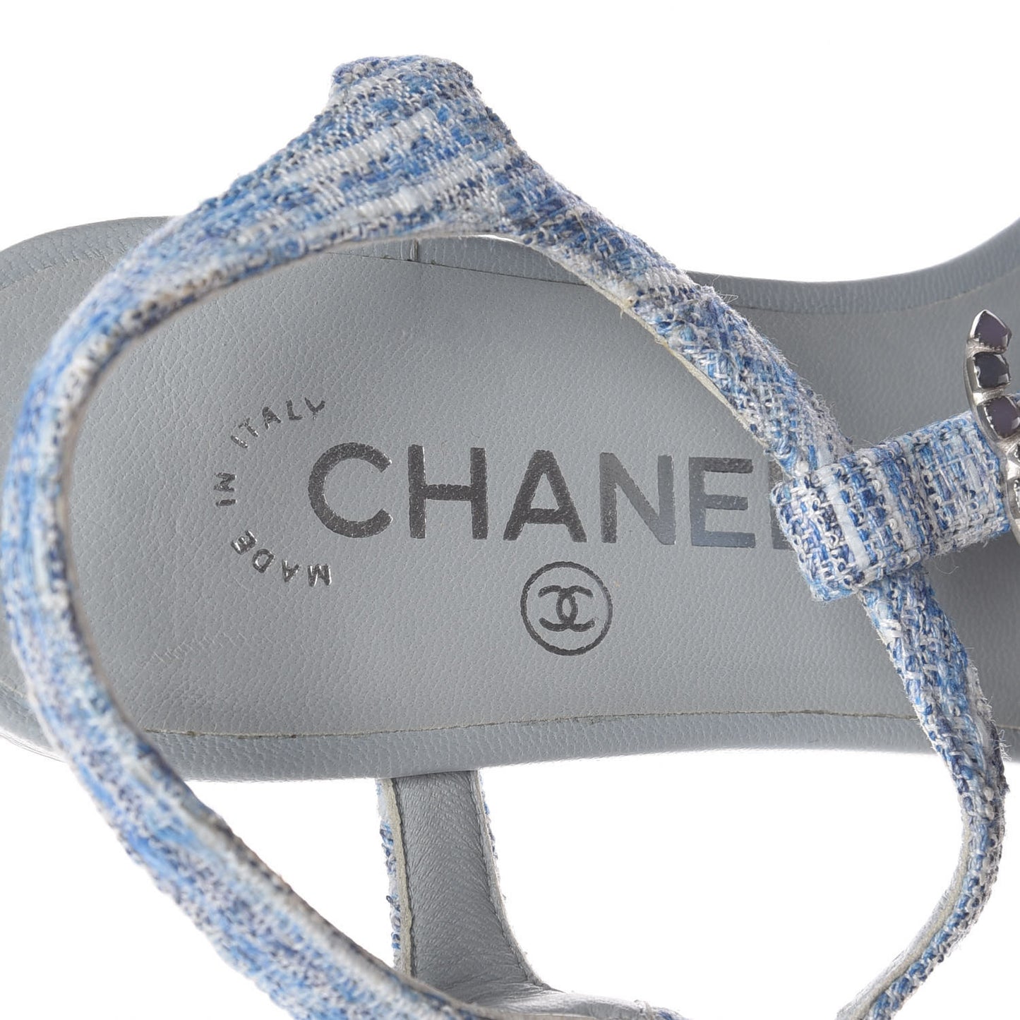 Fantasy Tweed CC Flat Sandals 37 Light Blue