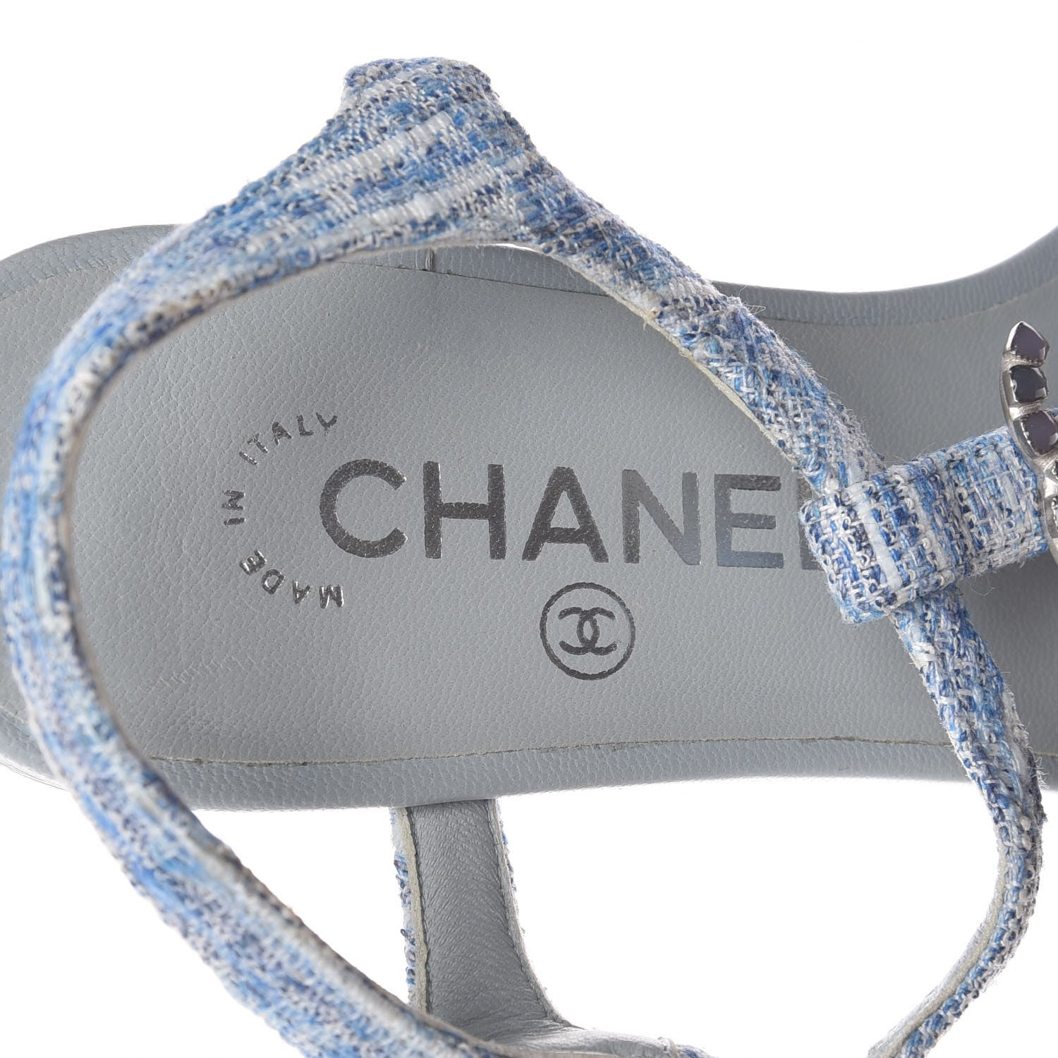 Chanel Fantasy Tweed CC Flat Sandals 37 Light Blue 8 of 9