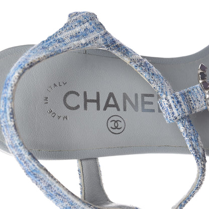 Chanel Fantasy Tweed CC Flat Sandals 37 Light Blue 8 of 9