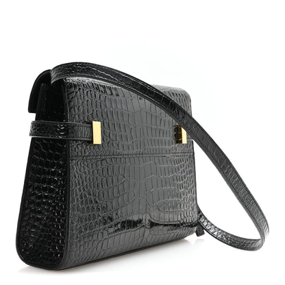 Saint Laurent Shiny Calfskin Crocodile Embossed Small Manhattan Baguette Black 3 of 10