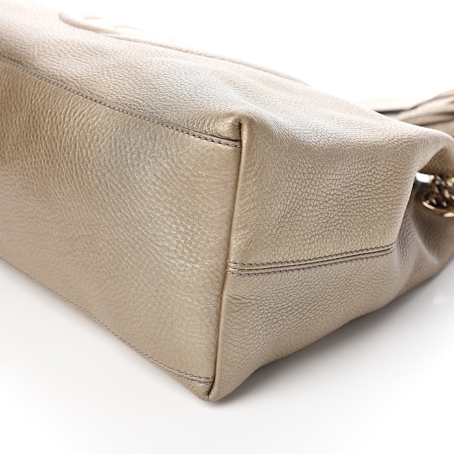 Gucci Metallic Pebbled Calfskin Medium Soho Chain Shoulder Bag Golden Beige 8 of 9