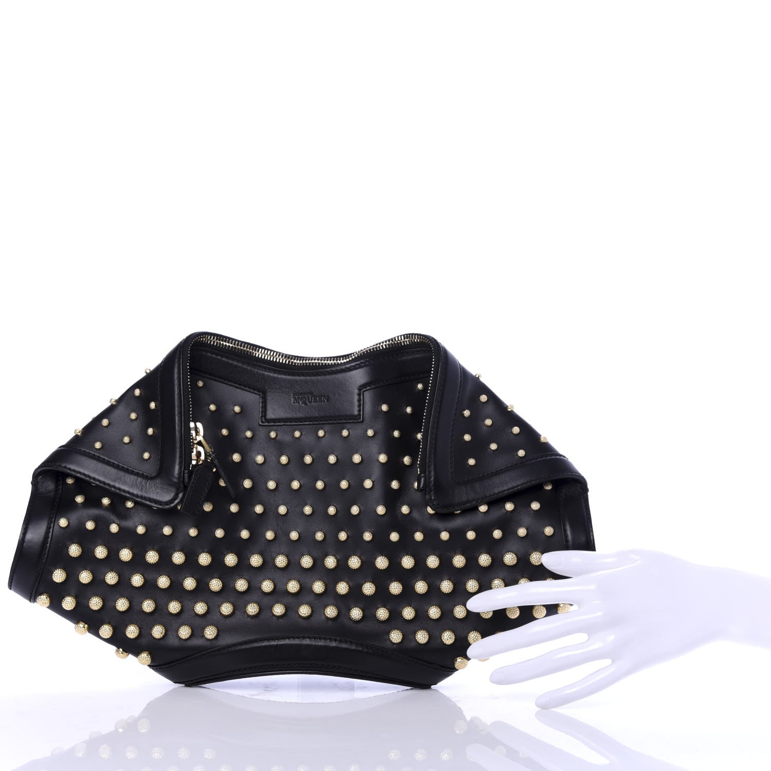 Alexander McQueen Calfskin Studded De Manta Clutch Black 2 of 7