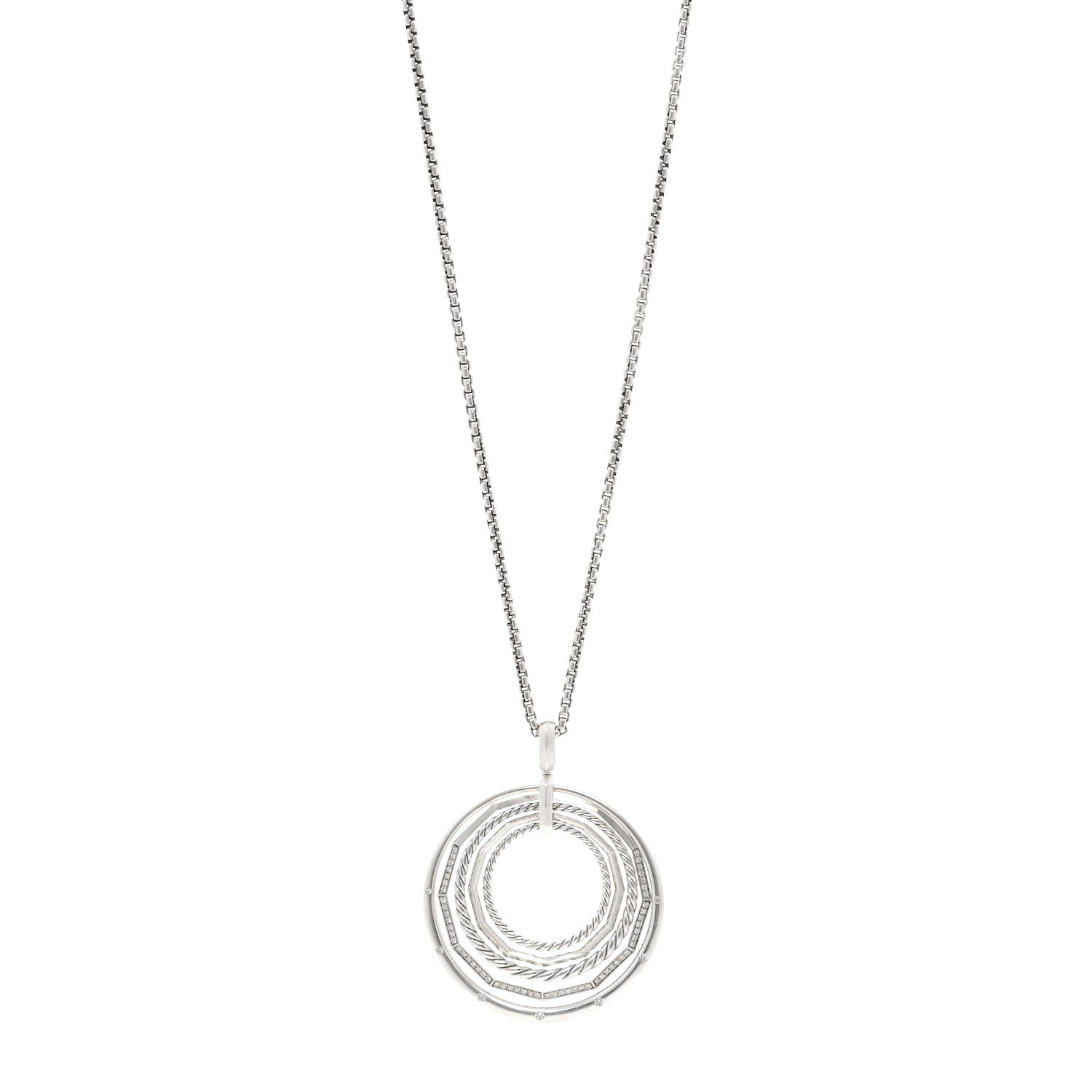 David Yurman Sterling Silver Diamond Large Stax Pendant Necklace 1 of 4