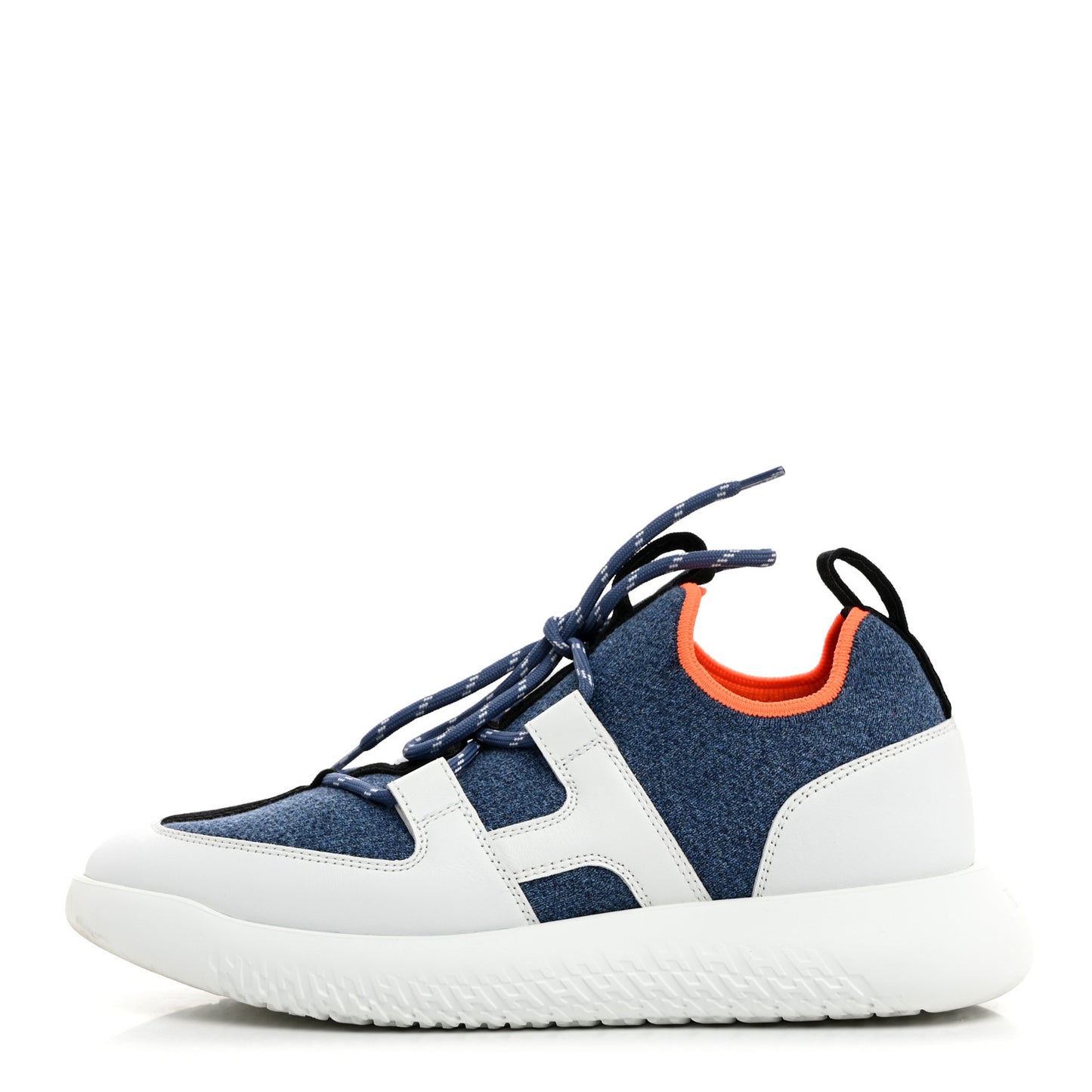 Technical Canvas Calfskin Womens Duel Sneakers 37.5 Blue Jean Multicolor