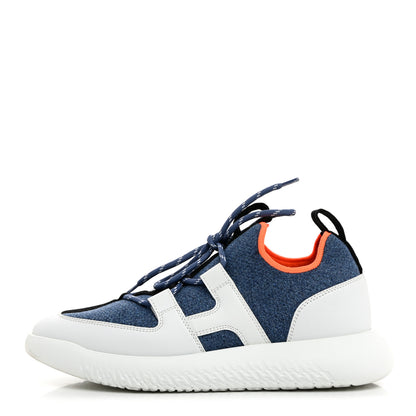 Hermes Technical Canvas Calfskin Womens Duel Sneakers 37.5 Blue Jean Multicolor 1 of 8