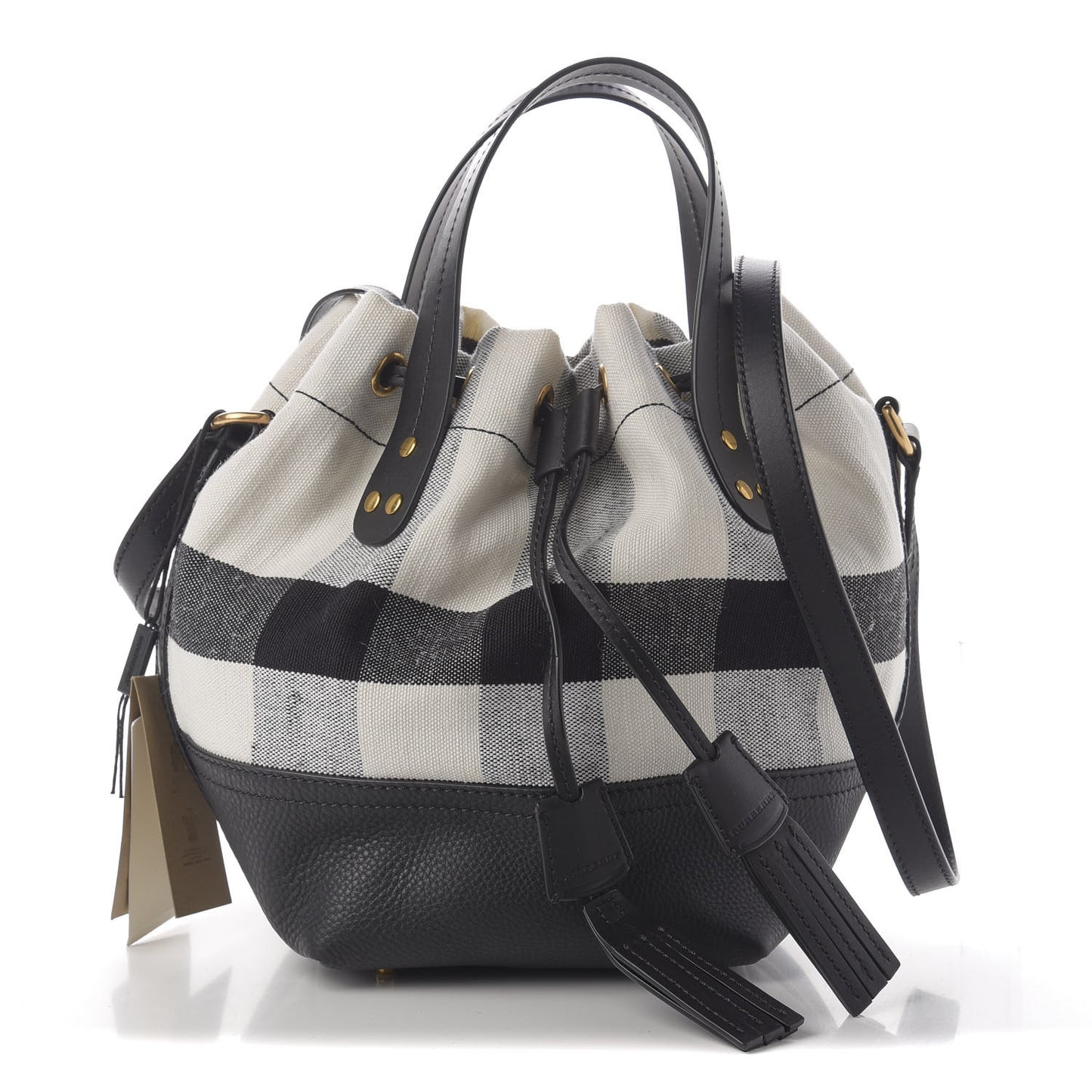 Grainy Calfskin House Check Canvas Small Heston Crossbody White Black