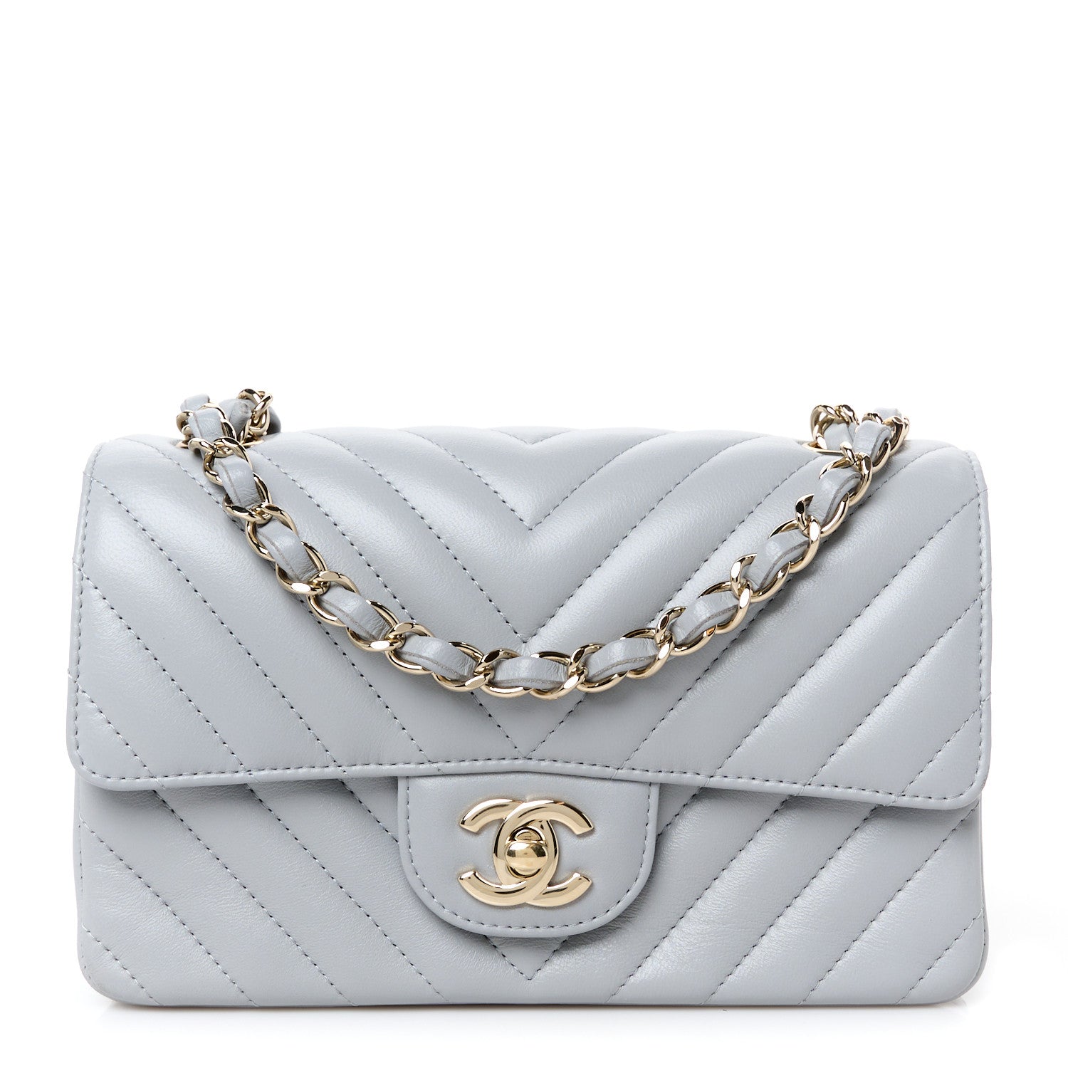 Chanel Lambskin Chevron Quilted Mini Rectangular Flap Grey 1 of 12