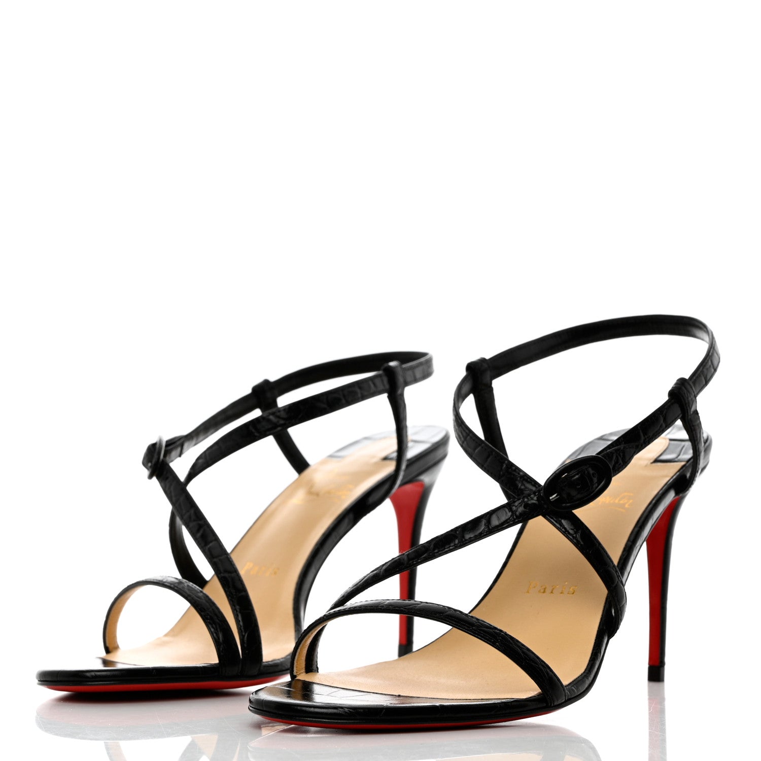 Christian Louboutin Calfskin Alligator Embossed Selima 85 Sandals 40 Black 3 of 8