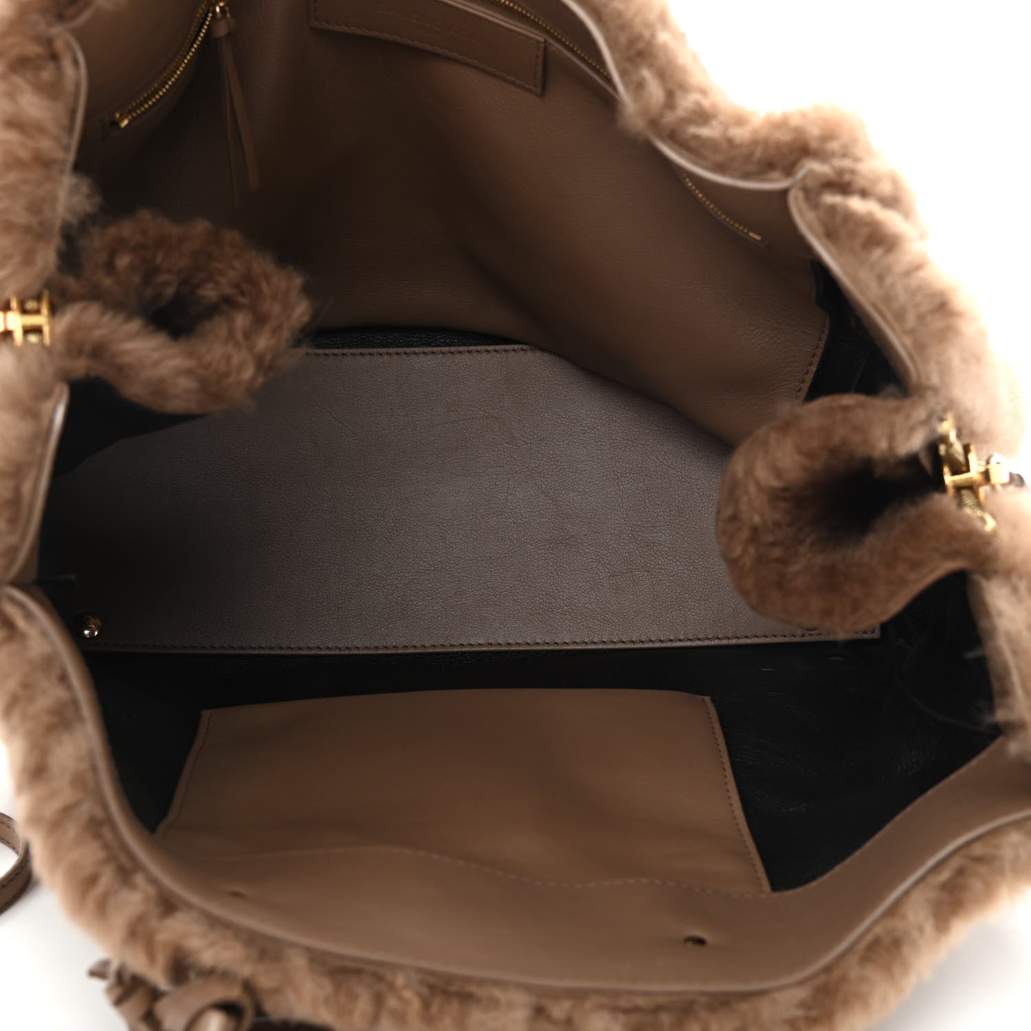 Balenciaga Shearling Papier B4 Zip Around Tote Marron 5 of 12