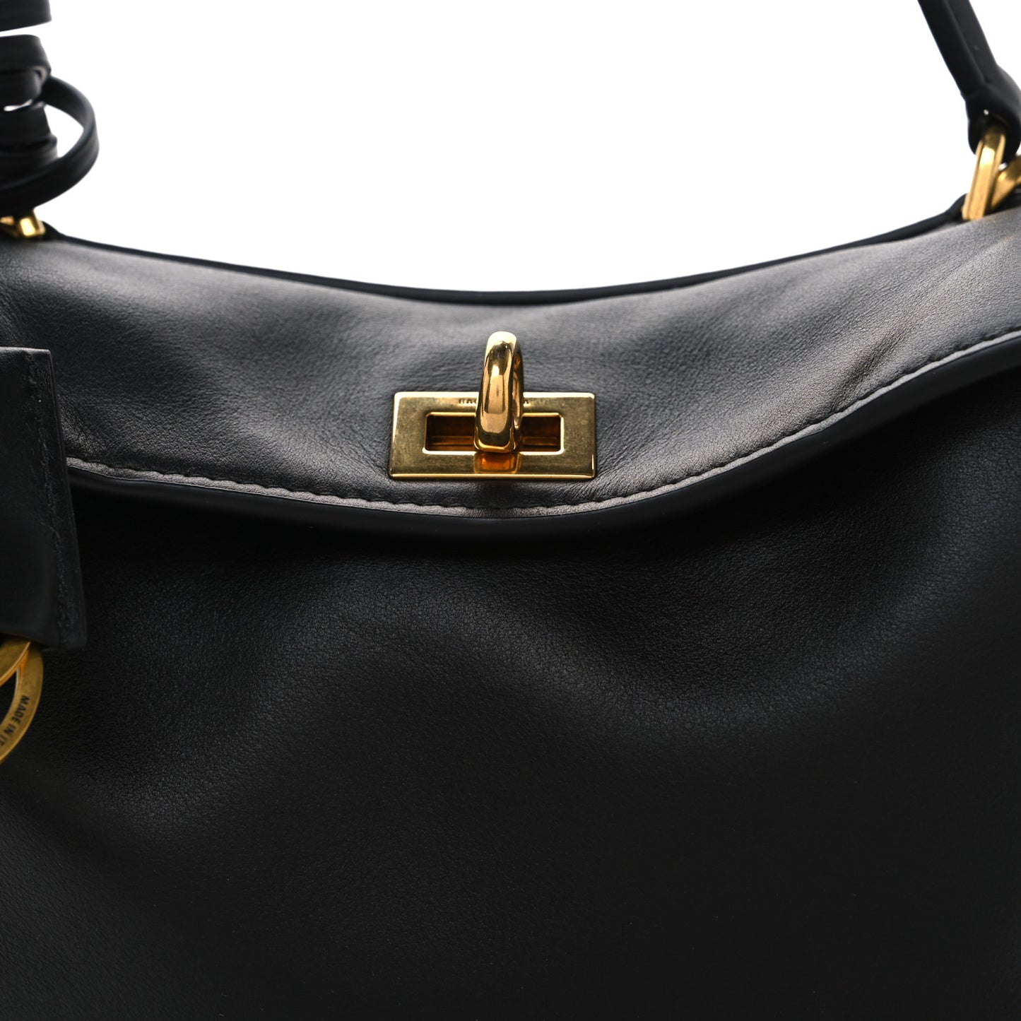 Natural Smooth Calfskin Mini Rodeo Top Handle Handbag Black