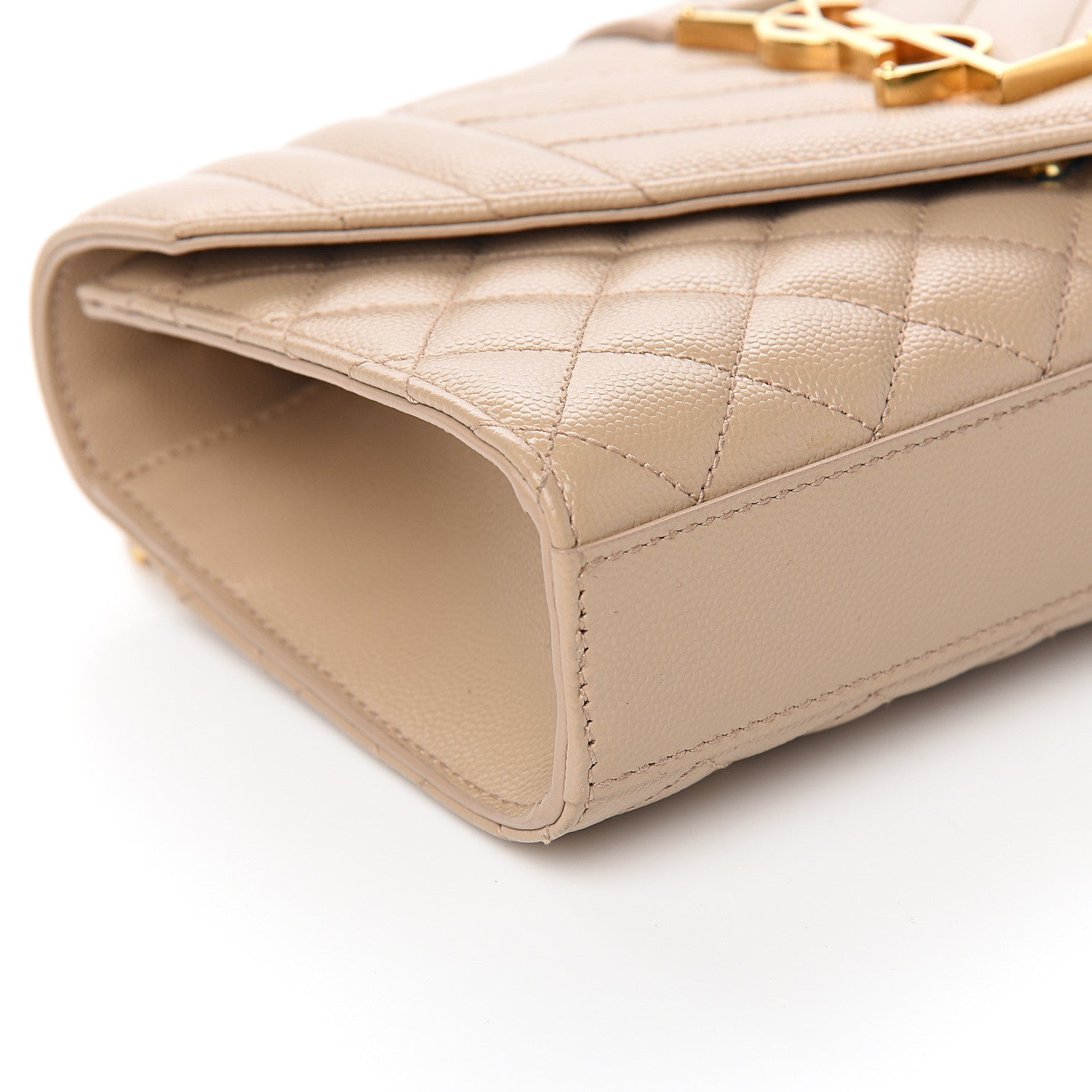 Saint Laurent Grain De Poudre Textured Mixed Matelasse Triquilt Small Monogram Satchel Dark Beige 6 of 9