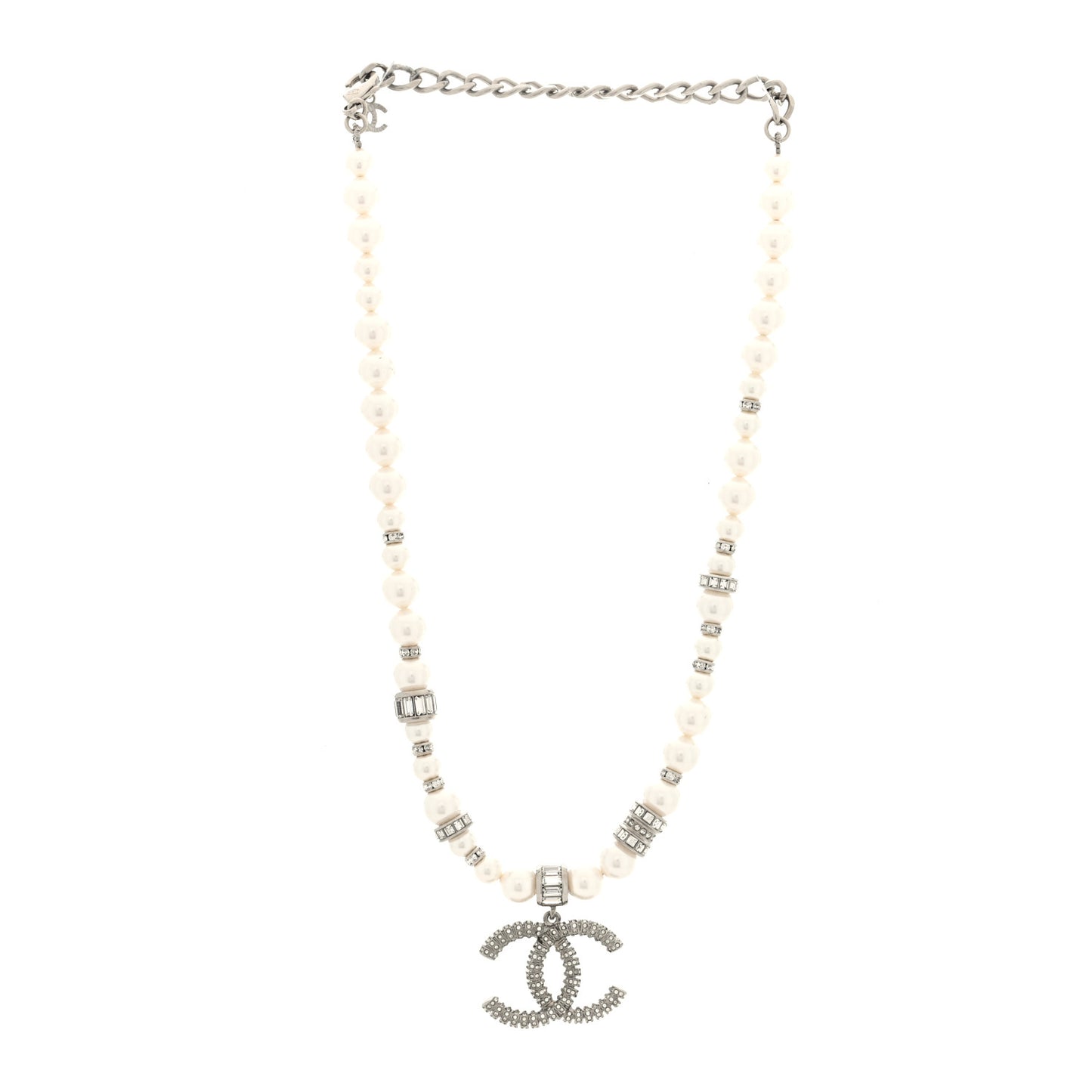 Crystal Pearl CC Choker Necklace Silver
