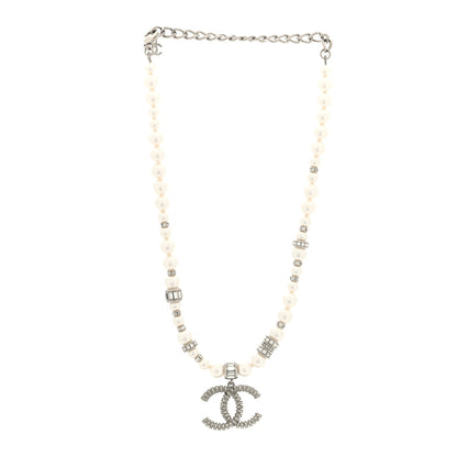 Chanel Crystal Pearl CC Choker Necklace Silver 3 of 4