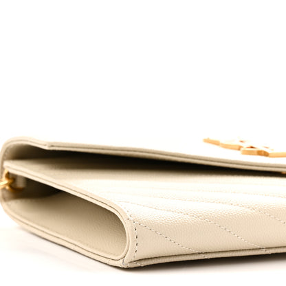Saint Laurent Grain De Poudre Matelasse Chevron Monogram Envelope Clutch Crema Soft 8 of 10
