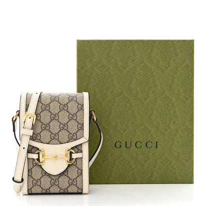 Gucci GG Supreme Monogram Azalea Calfskin Mini Horsebit 1955 Crossbody Bag Beige Ebony Mystic White 11 of 11