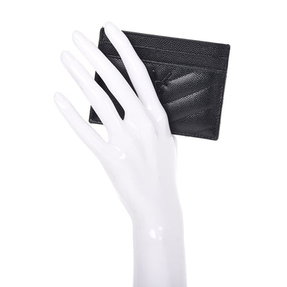 Saint Laurent Grain De Poudre Matelasse Chevron Monogram Credit Card Case Black 2 of 8