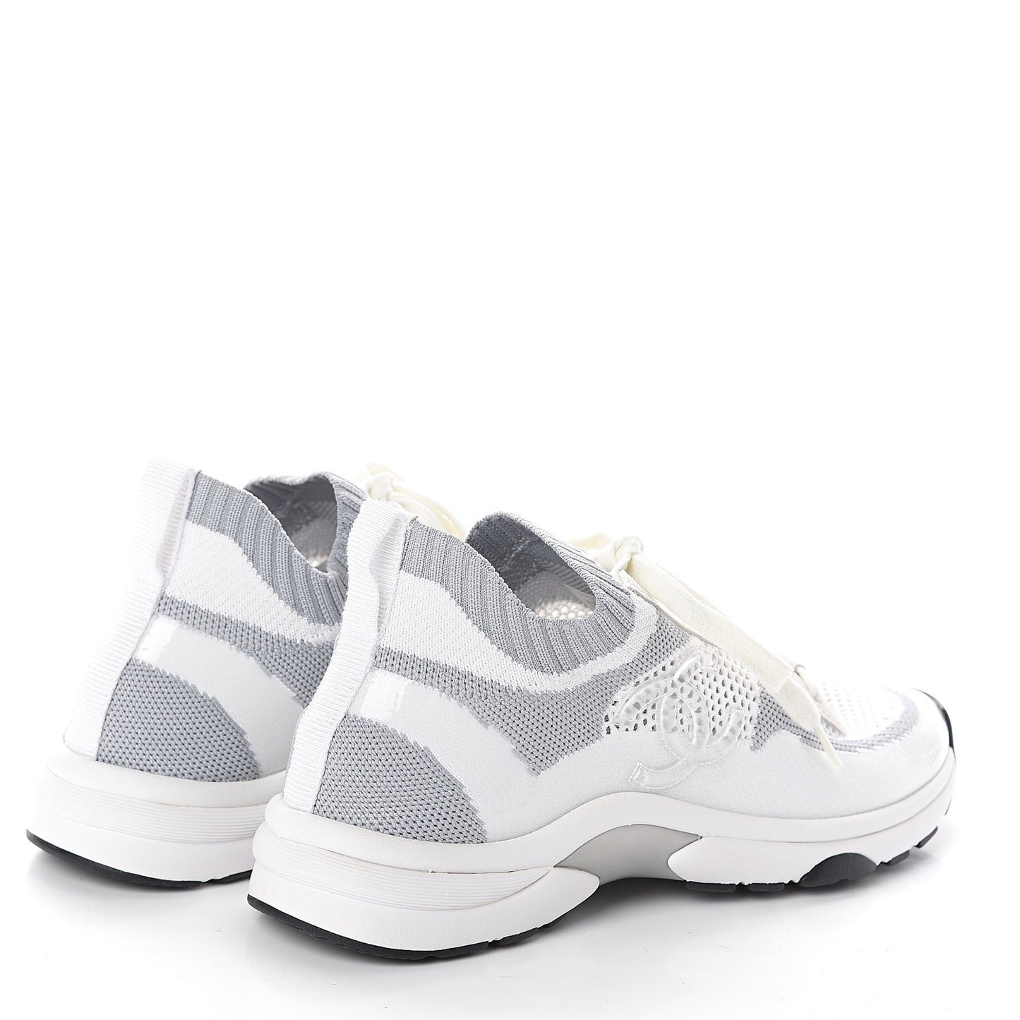 Fabric Suede Calfskin Stretch CC Sneakers 38 White Grey