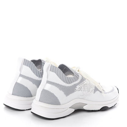 Chanel Fabric Suede Calfskin Stretch CC Sneakers 38 White Grey 4 of 6
