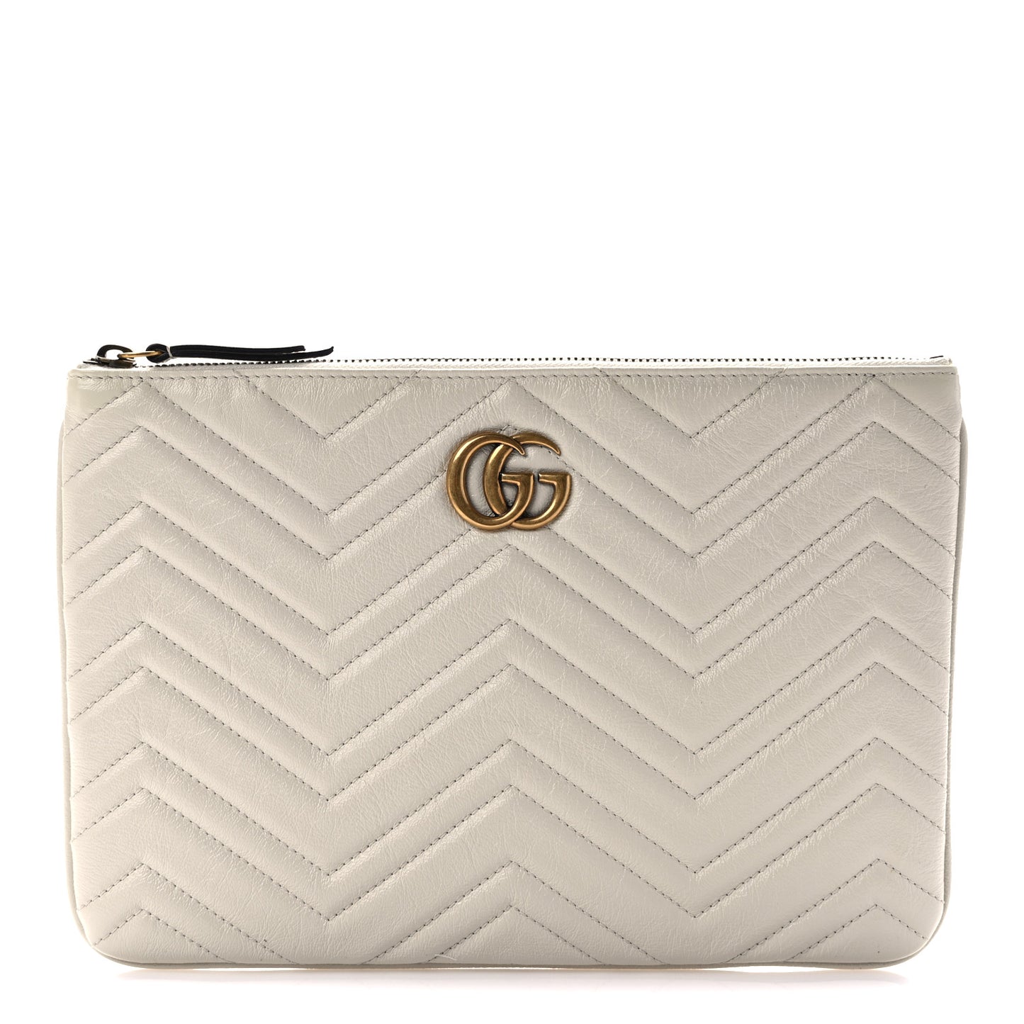 Azalea Calfskin Matelasse Heart GG Marmont Zip Pouch Mystic White