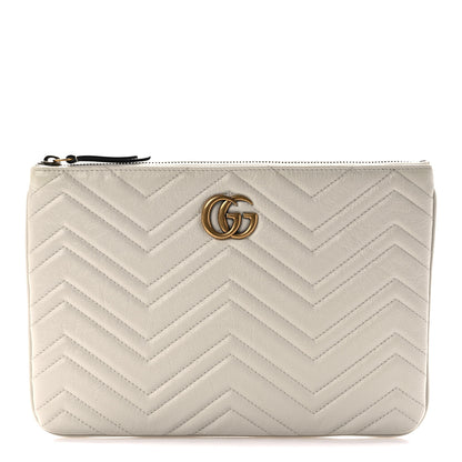 Gucci Azalea Calfskin Matelasse Heart GG Marmont Zip Pouch Mystic White 1 of 7