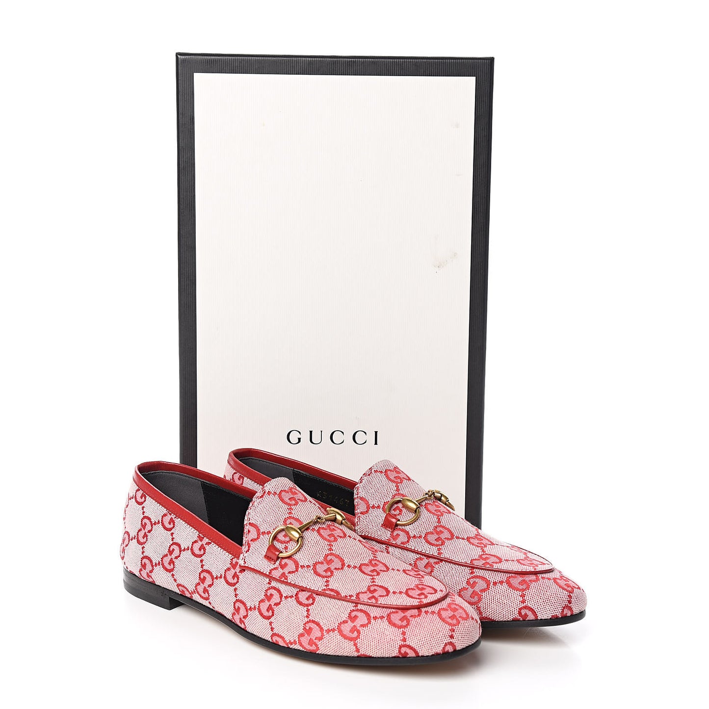 Canvas GG Monogram Horsebit Womens Jordaan Loafers 37 Gardenia Hibiscus Red